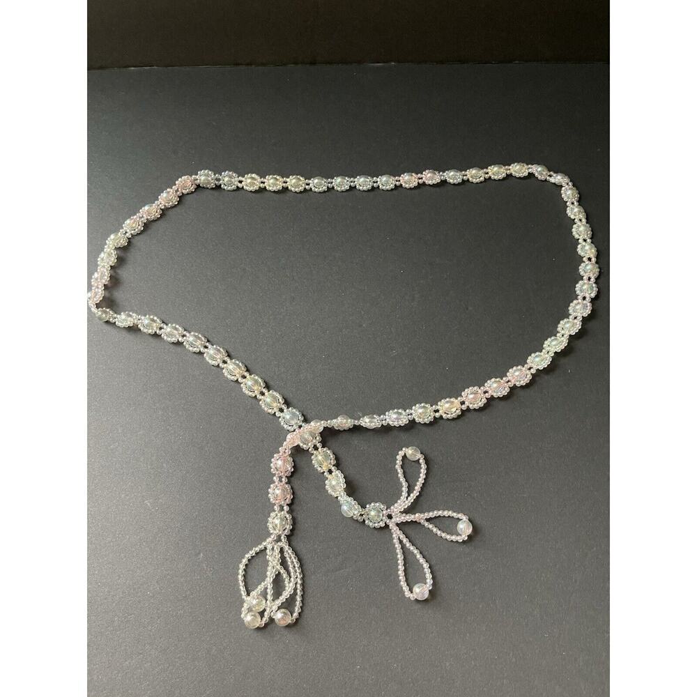 Womens Acrylic AB Beaded Belt Adjustable Lariat One Size Cocktail Wedding